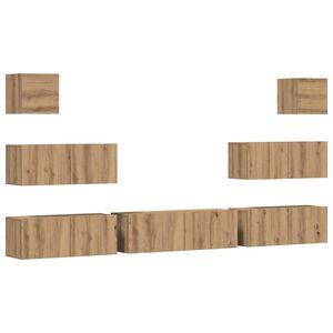 vidaXL 7 dalių sieninis televizoriaus spintelės komplektas Artisan Oak