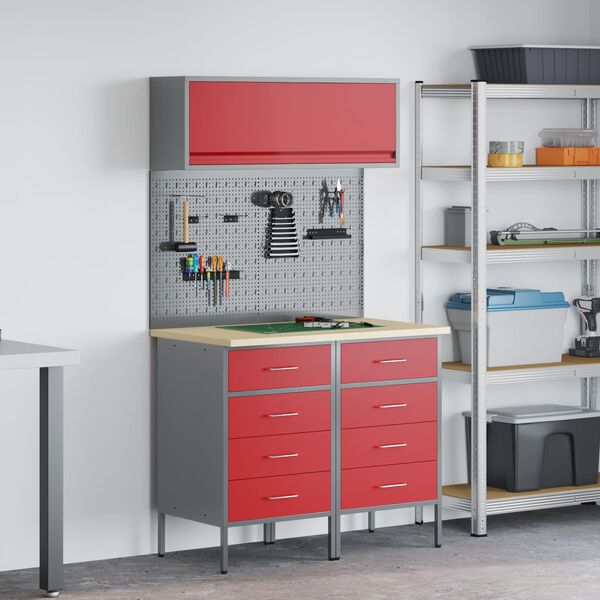 vidaXL Darbo spintos rinkinys su stalčių su lentyna 5 pcs Raudona