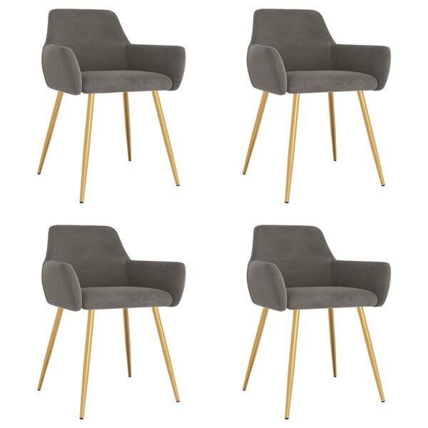 vidaXL Valgomojo kėdės, 4vnt., tamsiai pilkos spalvos, aksomas