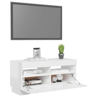 vidaXL TV spintelė su LED apšvietimu, balta, 80x35x40cm, blizgi