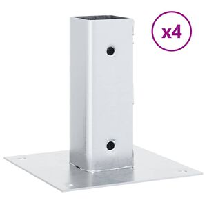vidaXL Stulpų pagrindai, 4 vnt., kvadratiniai, sidabro spalvos, 46x46 mm, cinkuotas plienas