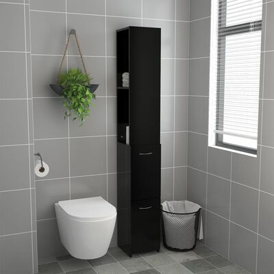 vidaXL Vonios kambario spintelė, juoda, 25x26,5x170cm apdirbta mediena