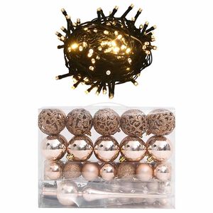 vidaXL Eglutės žaisliukų rinkinys su vir&scaron;ūne ir 150 LED, 60 dalis