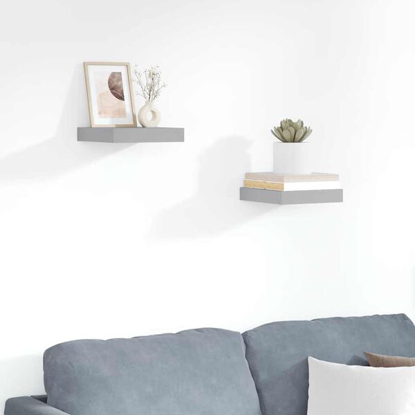 vidaXL Pakabinamos lentynos, 2vnt., pilkos, 23x23,5x3,8cm, MDF