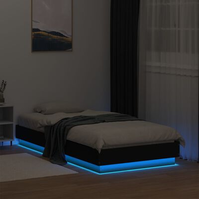 vidaXL Lovos rėmas su LED lemputėmis, juodos spalvos, 90x190cm