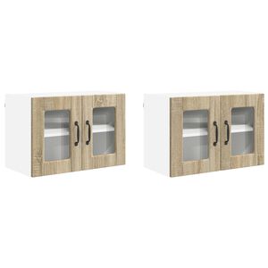 vidaXL Sieninis stiklinis kabinetas PORTO 2 pcs Sonoma ąžuolas