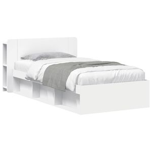 vidaXL Lovos rėmas su saugojimu Balta 90 x 200 cm Apdirbta mediena