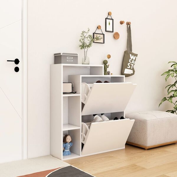 vidaXL Spintelė batams, baltos spalvos, 79,5x24x90,5cm, MDP