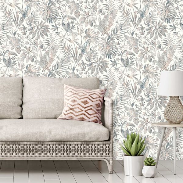 DUTCH WALLCOVERINGS Tapetai, smėlio spalvos, su lapais ir tukanais