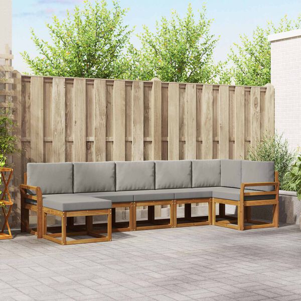 vidaXL Lauko sofos komplektas 7 pcs Natūrali ir &scaron;viesiai pilka