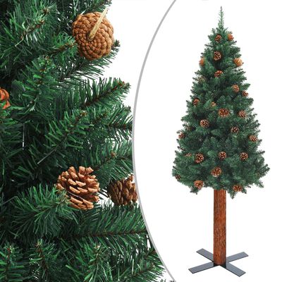 vidaXL Kalėdų eglutė su tikra mediena ir kankorėžiais, žalia, 180cm