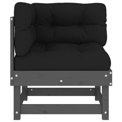 vidaXL Kampinė sofos dalis su pagalvėlėmis, pilka, pušies masyvas