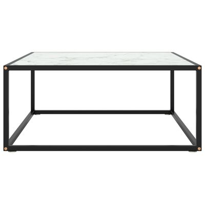 vidaXL Kavos staliukas su balto marmuro stiklu, juodas, 80x80x35cm