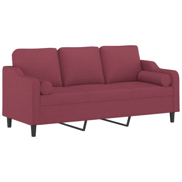 vidaXL Trivietė sofa su pagalvėlėmis, raudonojo vyno, 180cm, audinys