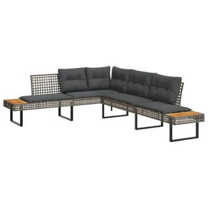 vidaXL Sodo sofa su pagalvėlėmis, pilka, poliratanas/akacija, L formos