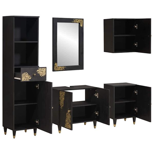 vidaXL Vonios spintos komplektas 5 pcs Juoda Kietas mango medis