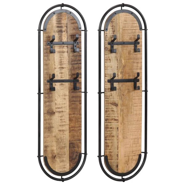 vidaXL Sieninės paltų kabyklos su 4 kabliukais, 2vnt., mango masyvas