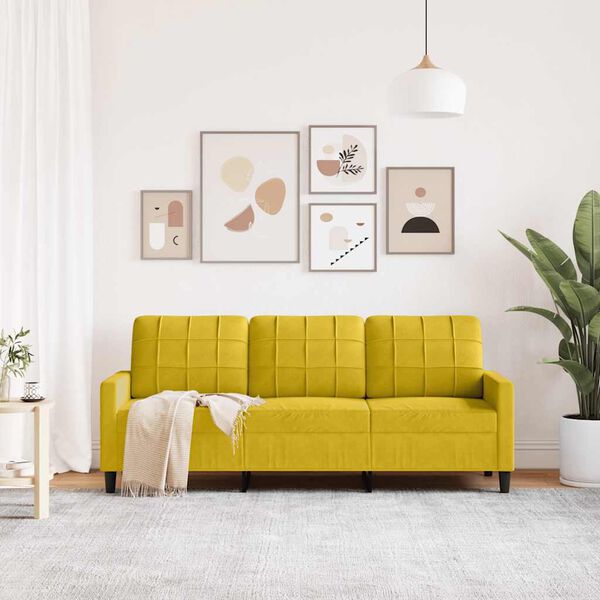 vidaXL Trivietė sofa, geltonos spalvos, 180cm, aksomas