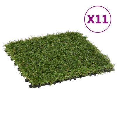 vidaXL Dirbtinės žolės plytelės, 11vnt., žalios spalvos, 30x30cm