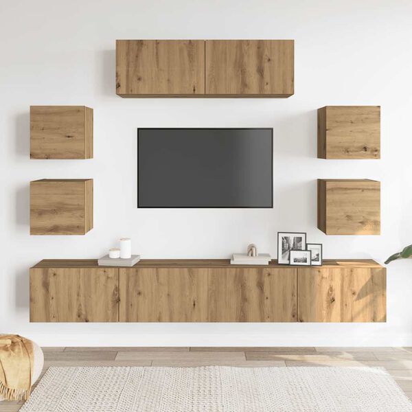 vidaXL 7 dalių sieninis televizoriaus spintelės komplektas Artisan Oak