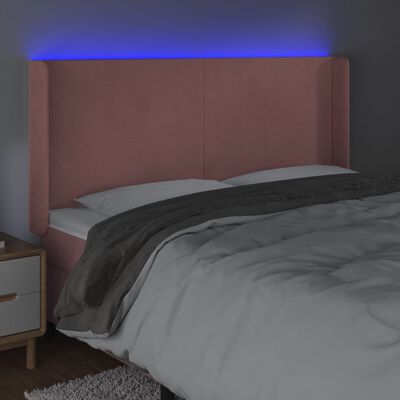 vidaXL Galvūgalis su LED, rožinės spalvos, 203x16x118/128cm, aksomas