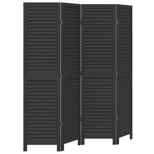 vidaXL Kambario pertvara, 4 segmentai, juoda, paulovnijos mediena
