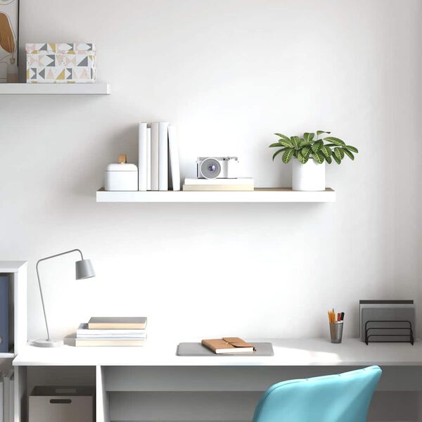 vidaXL Pakabinama sieninė lentyna, ąžuolo/baltos, 80x23,5x3,8cm, MDF