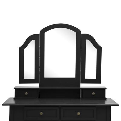 vidaXL Kosmetinio staliuko rinkinys, juodas, 100x40x146cm, paulovnija