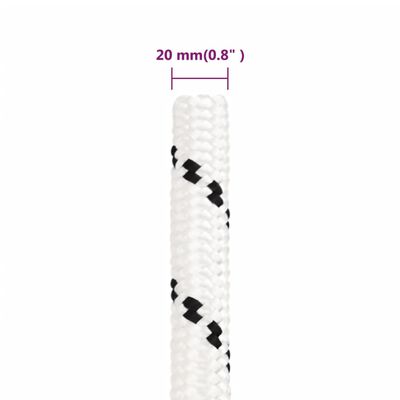 vidaXL Darbo virvė, baltos spalvos, 20mm, 25m, poliesteris