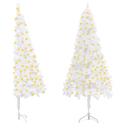 vidaXL Dirbtinė kampinė apšviesta Kalėdų eglutė, balta, 180cm, PVC