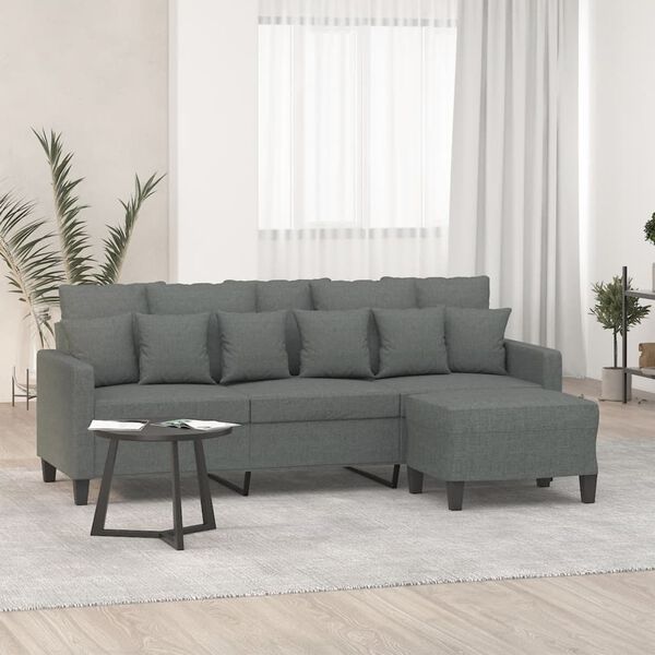 vidaXL Trivietė sofa su pakoja, tamsiai pilkos spalvos, 180cm, audinys