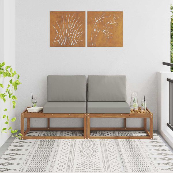 vidaXL Lauko galinė sofa 2 Vienetas Natūrali ir &scaron;viesiai pilka