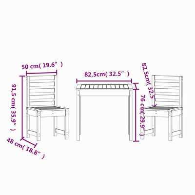 vidaXL Sodo bistro baldų komplektas, 3 dalių, douglas eglės masyvas