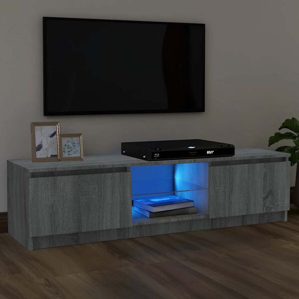 vidaXL TV spintelė su LED ap&scaron;vietimu, pilka ąžuolo, 120x30x36cm