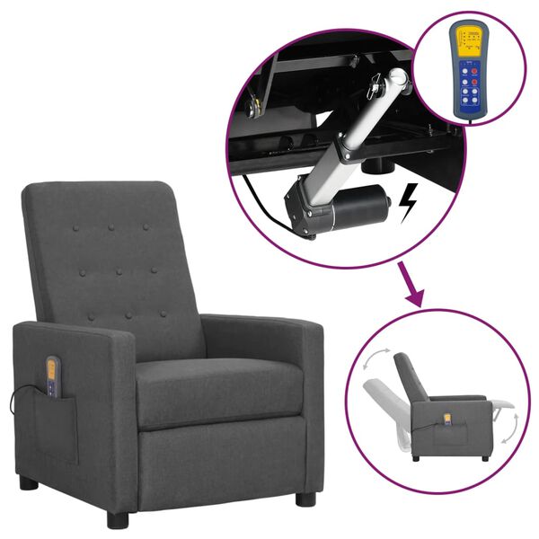 vidaXL Atsistojantis masažinis krėslas, &scaron;viesiai pilkas, audinys