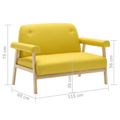 vidaXL Dvivietė sofa, geltona, audinys