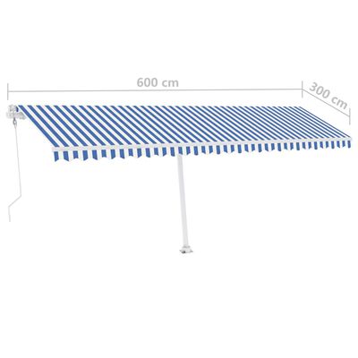 vidaXL Pastatoma automatinė markizė, mėlynos/baltos spalvos, 600x300cm