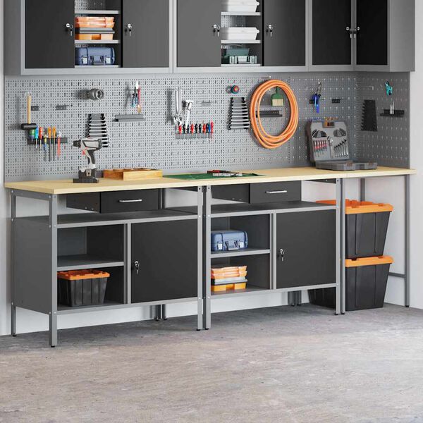 vidaXL Darbastalio komplektas 3 pcs Raudona 255 x 55 x 85 cm Plienas