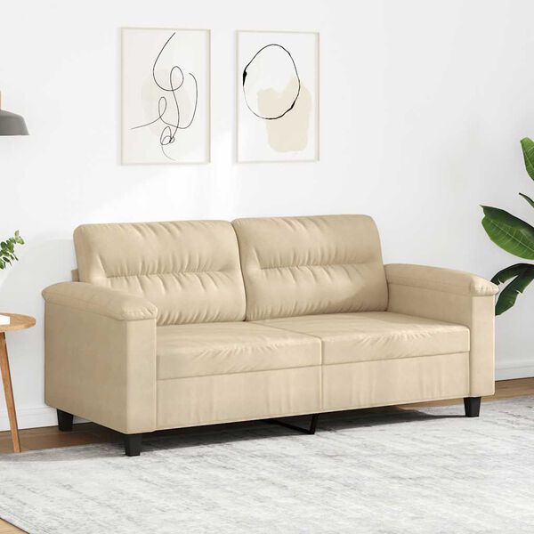vidaXL Dvivietė sofa, kreminės spalvos, 140cm, mikropluo&scaron;to audinys