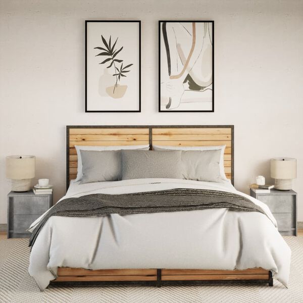 vidaXL Naktinės spintelės su LED lemputėmis, 2vnt., betono, mediena