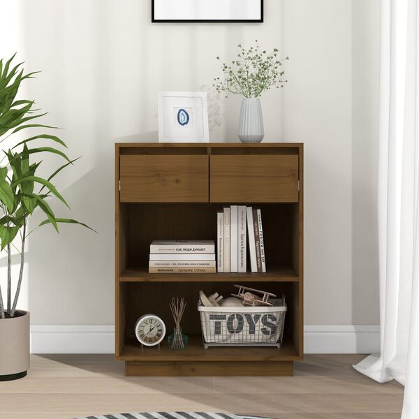 vidaXL Konsolinė spintelė, medaus ruda, 60x34x75cm, pu&scaron;ies masyvas