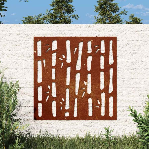 vidaXL Sodo sienos dekoracija, 55x55cm, corten plienas, bambukas