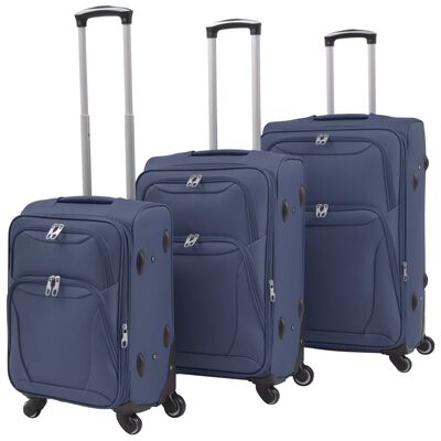 vidaXL Minkštų lagaminų su ratukais komplektas, 3vnt., tamsiai mėlyna