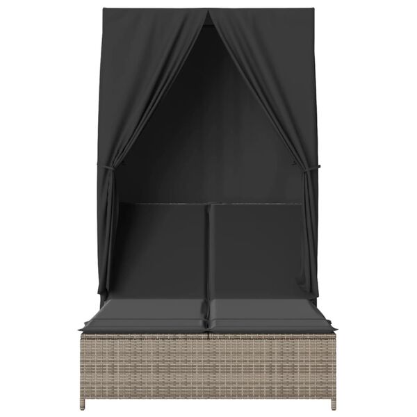 vidaXL Dvivietis saulės gultas su stogeliu ir užuolaidomis, pilkas