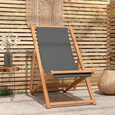 vidaXL Sulankstoma paplūdimio kėdė, pilka, tikmedžio medienos masyvas