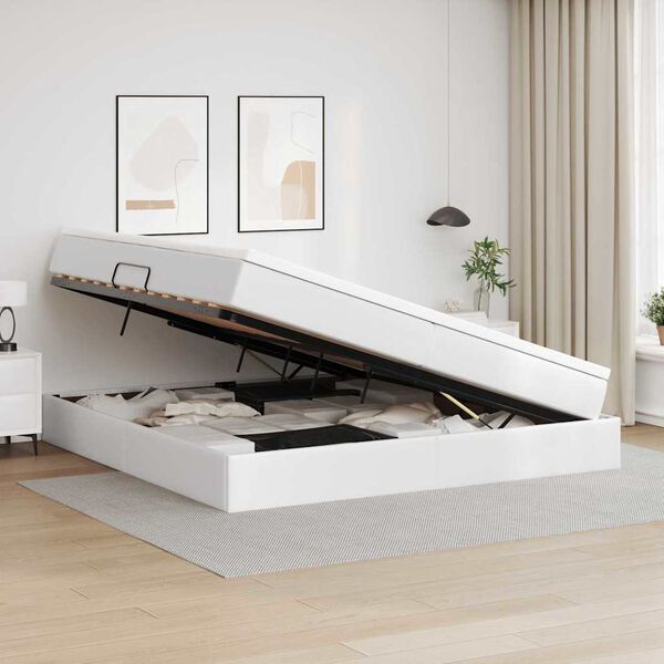 vidaXL Lova su daiktų laikymo vieta ir čiužiniu Balta 200 x 200 cm