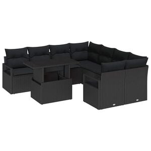 vidaXL Sodo Sofų Rinkinys su pagalve 9 pcs Juoda Poli ratanas