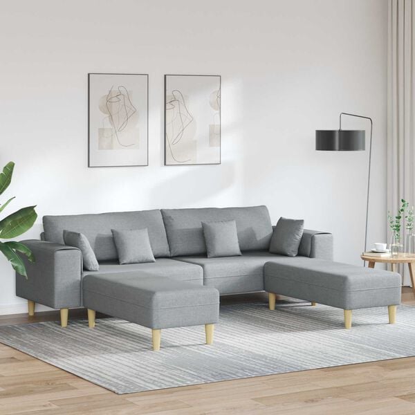 vidaXL Sofa su pagalve 3 pcs &Scaron;viesiai pilka audinys