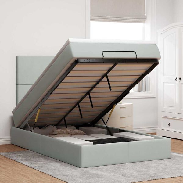 vidaXL Osmanų lovos rėmas su čiužiniais, pilkas, 120x190 cm, aksomas