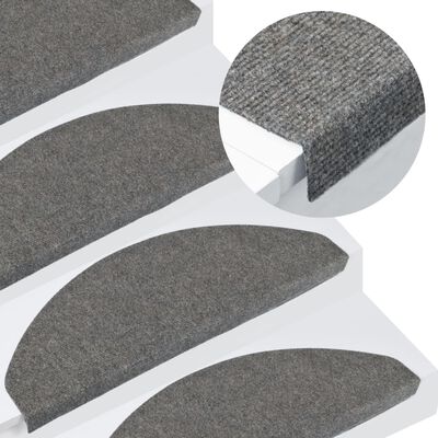 vidaXL Lipnūs laiptų kilimėliai, 15vnt., pilkos spalvos, 65x22,5x3,5cm